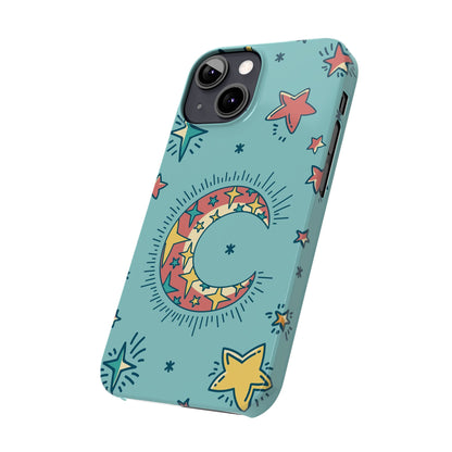 Celestial Fantasy Magic: Moon and Stars iPhone 16, 15, 14, and 13 Pink Color Stroke Case