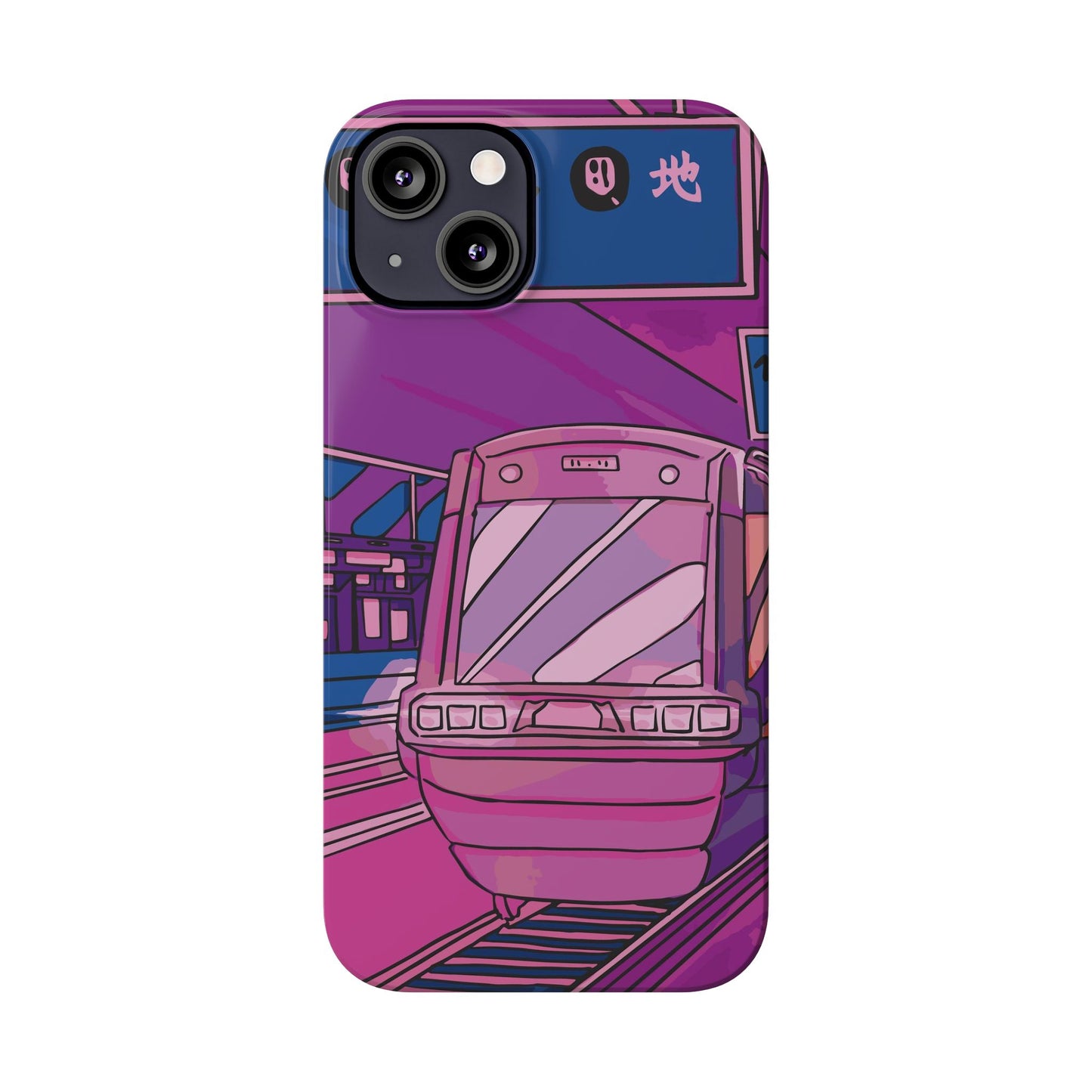 iPhone case with Japanese Vaporwave cityscape for iPhone 16, 15, 14 and 13. Neon Asian style