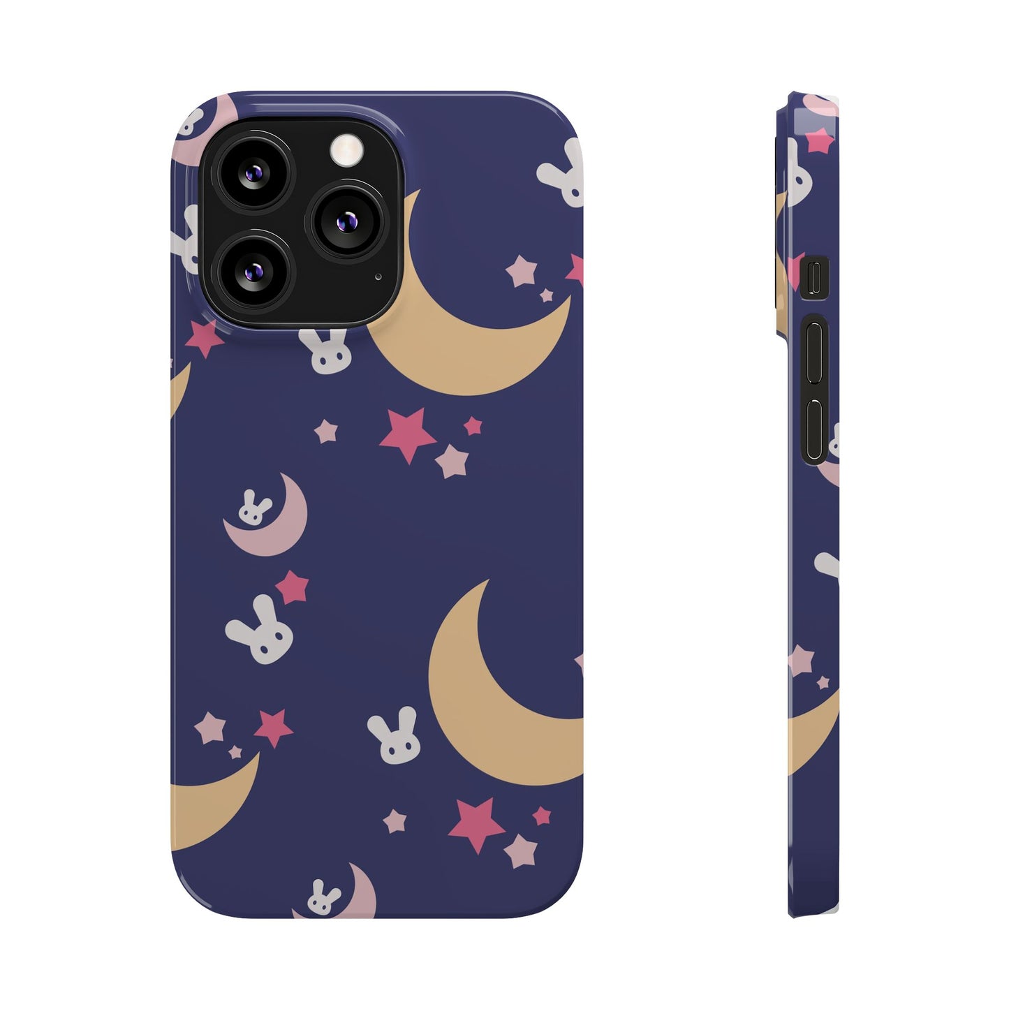 Adorable Bunnies with Moons Background iPhone Case - Ideal for Kids and Rabbit Lovers - For iphone 15 cases, iphone 14 and iphone 13 pro/max