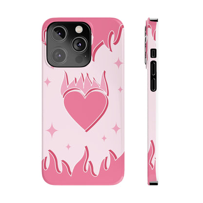 Pink iPhone 15 Case with Heart on Fire - Modern and Feminine Design - For iphone 13, iphone 14 and iphone 15 pro and max