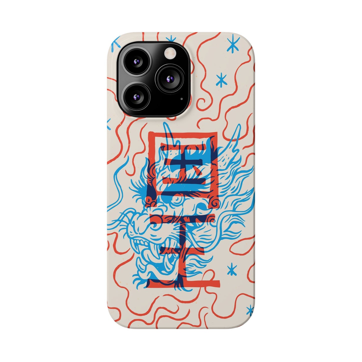 Geek case with dragon design and Asian art duotone style