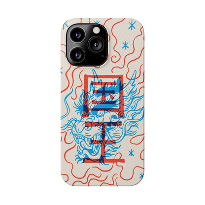 Geek case with dragon design and Asian art duotone style