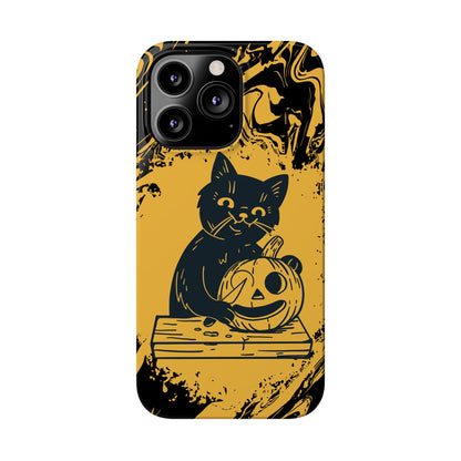 iPhone Case Halloween Edition: Kitty Carving Pumpkin. Iphone 16, 15 case, iphone 14 case, iphone 13 case. Pro, max and mini