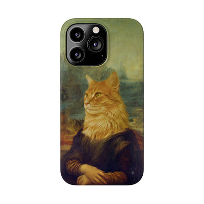 Kitty-Inspired iPhone Case, Mona Lisa Art, Wireless Charging Compatible - iPhone 16 15, 14, 13 Pro/Max