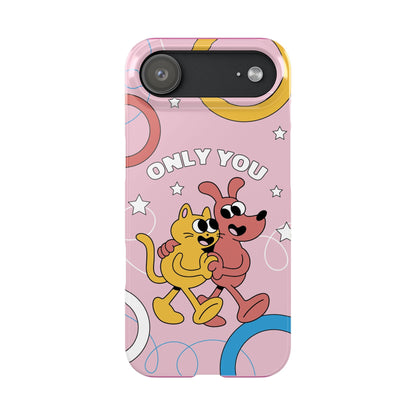 Dog and cat couple in retro cartoon style.