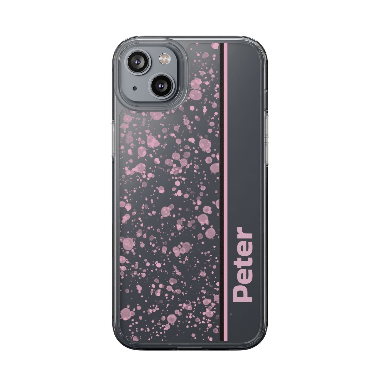 Personalized Clear Phone Case with Pink Splatter Design