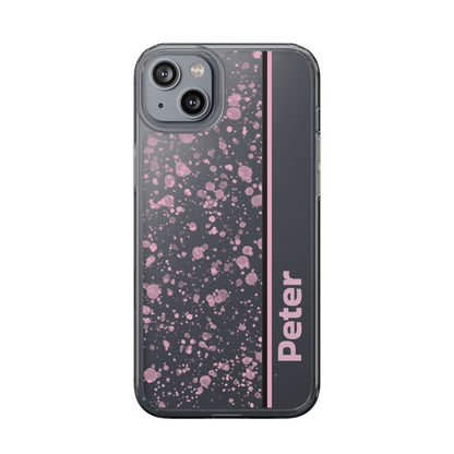 Personalized Clear Phone Case with Pink Splatter Design