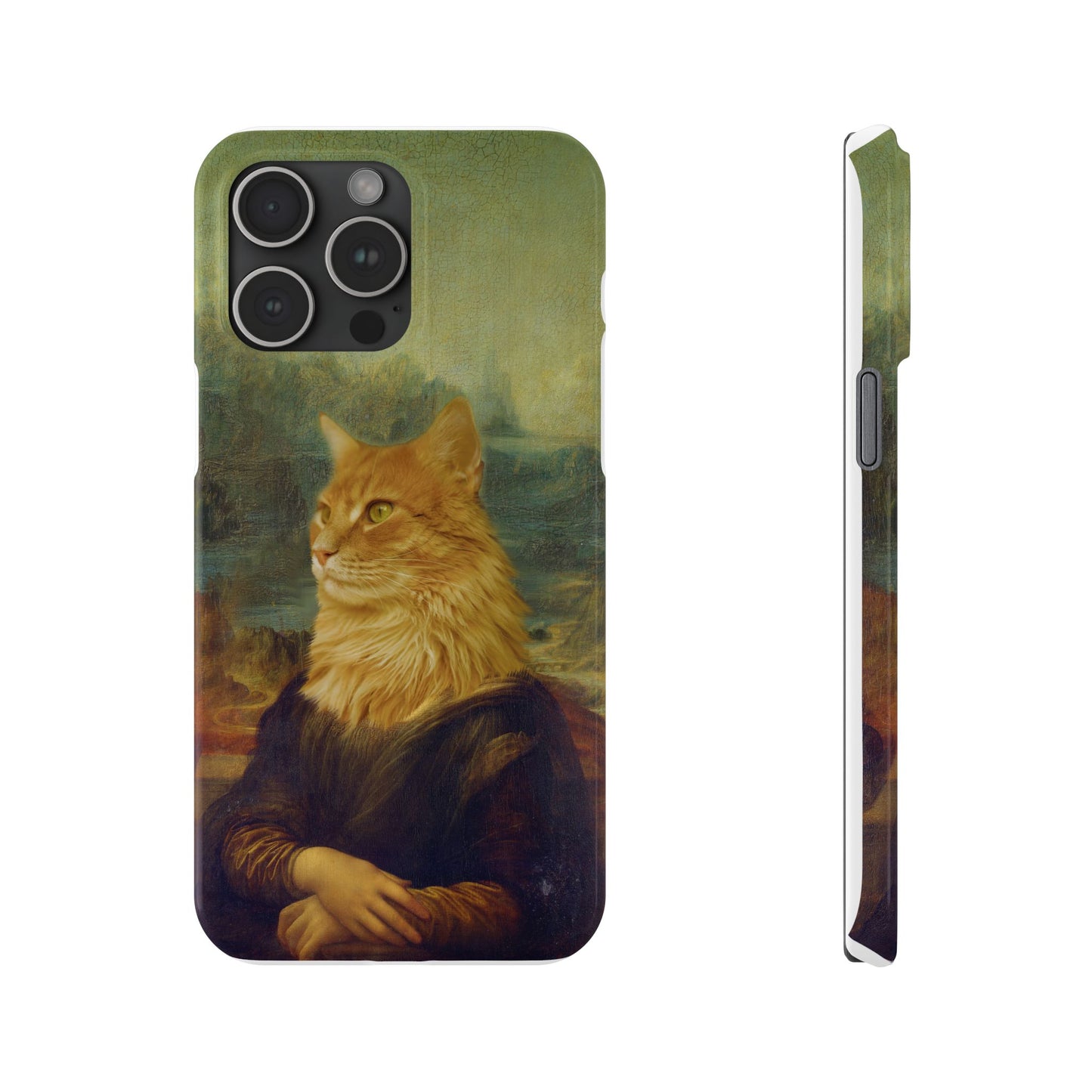 Kitty-Inspired iPhone Case, Mona Lisa Art, Wireless Charging Compatible - iPhone 16 15, 14, 13 Pro/Max