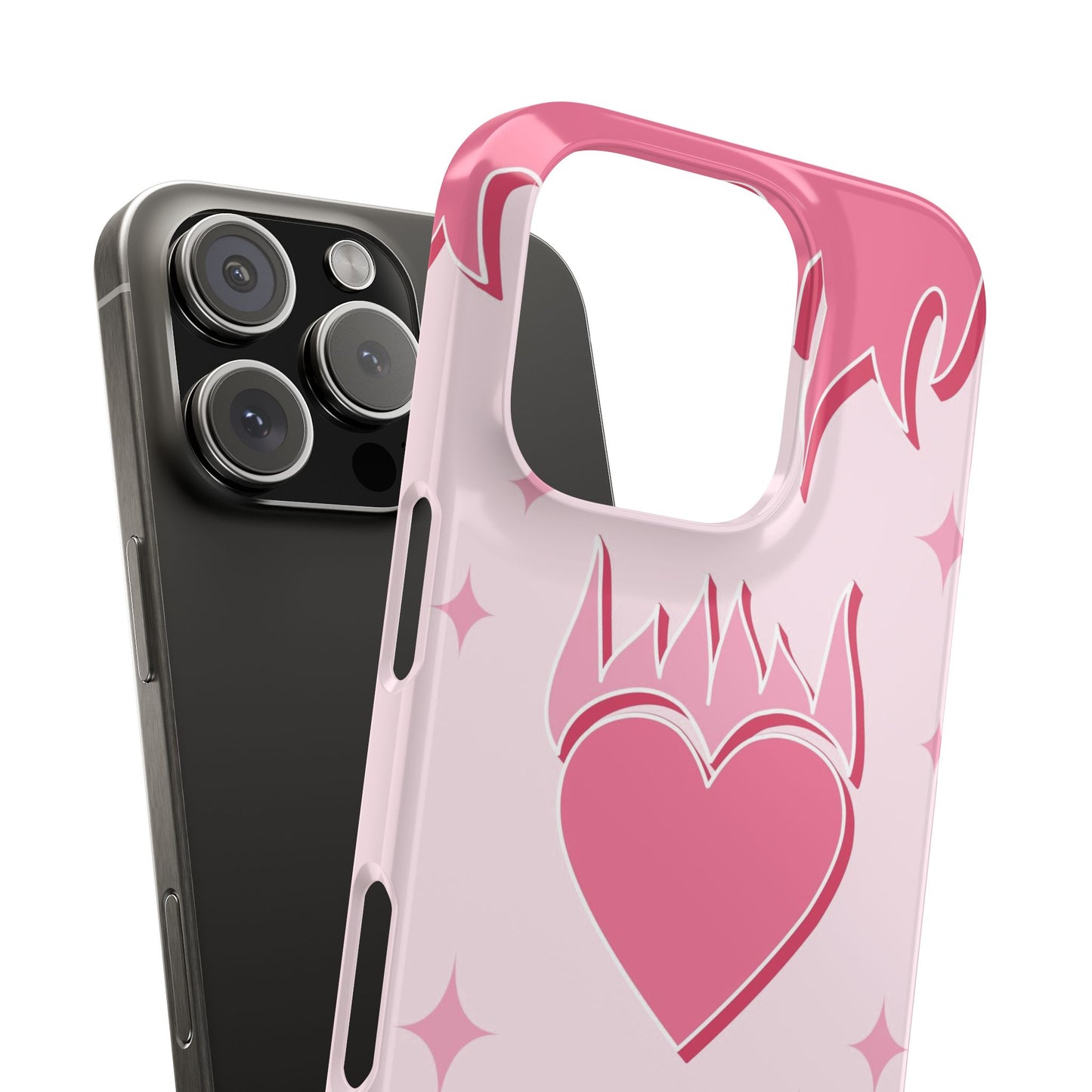 Pink iPhone 15 Case with Heart on Fire - Modern and Feminine Design - For iphone 13, iphone 14 and iphone 15 pro and max