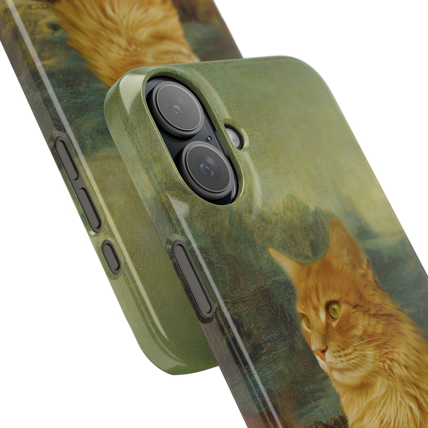 Kitty-Inspired iPhone Case, Mona Lisa Art, Wireless Charging Compatible - iPhone 16 15, 14, 13 Pro/Max