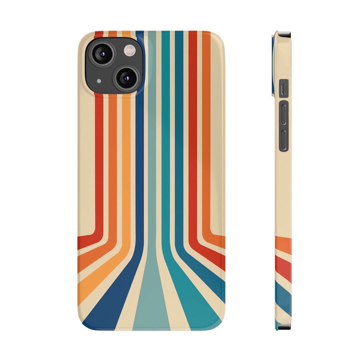 Retro iPhone case with abstract stripes on the horizon - Timeless Design for Summer - For iPhone 13, iPhone 14 and iPhone 15 pro and max.