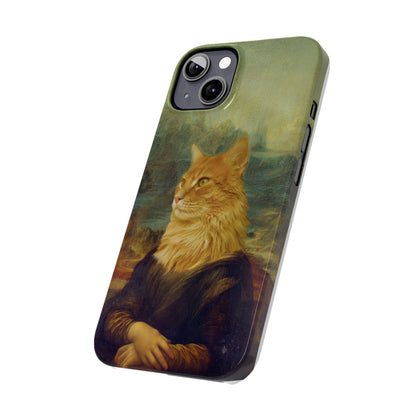 Kitty-Inspired iPhone Case, Mona Lisa Art, Wireless Charging Compatible - iPhone 16 15, 14, 13 Pro/Max