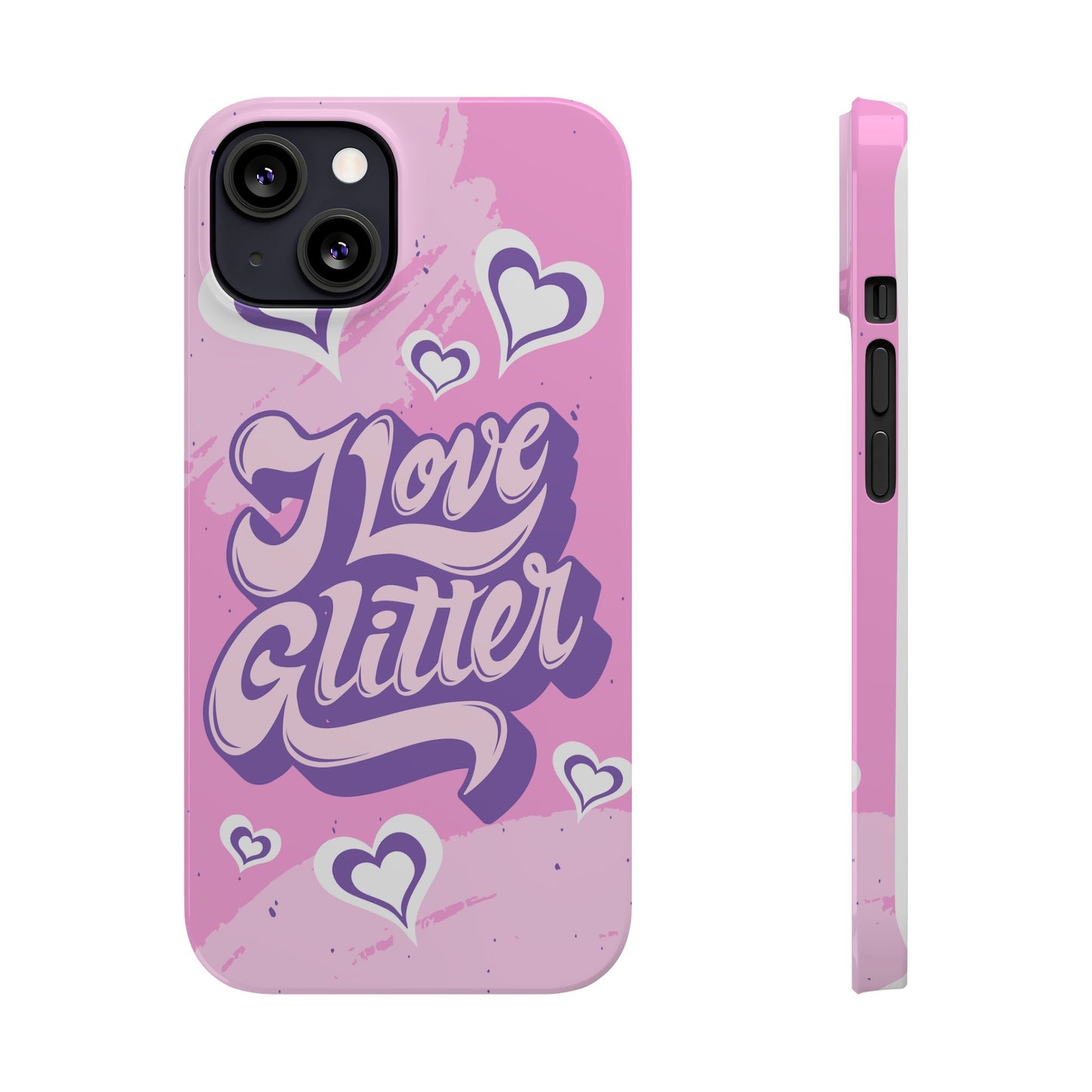 Pink iPhone 16 Case with Modern "i love glitter" Design and hearts | Compatible with iPhone 16 Pro/Max, iphone 14, and iphone 13