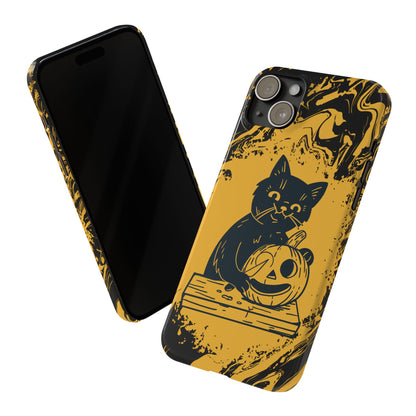 iPhone Case Halloween Edition: Kitty Carving Pumpkin. Iphone 16, 15 case, iphone 14 case, iphone 13 case. Pro, max and mini