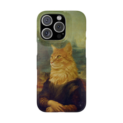 Kitty-Inspired iPhone Case, Mona Lisa Art, Wireless Charging Compatible - iPhone 16 15, 14, 13 Pro/Max