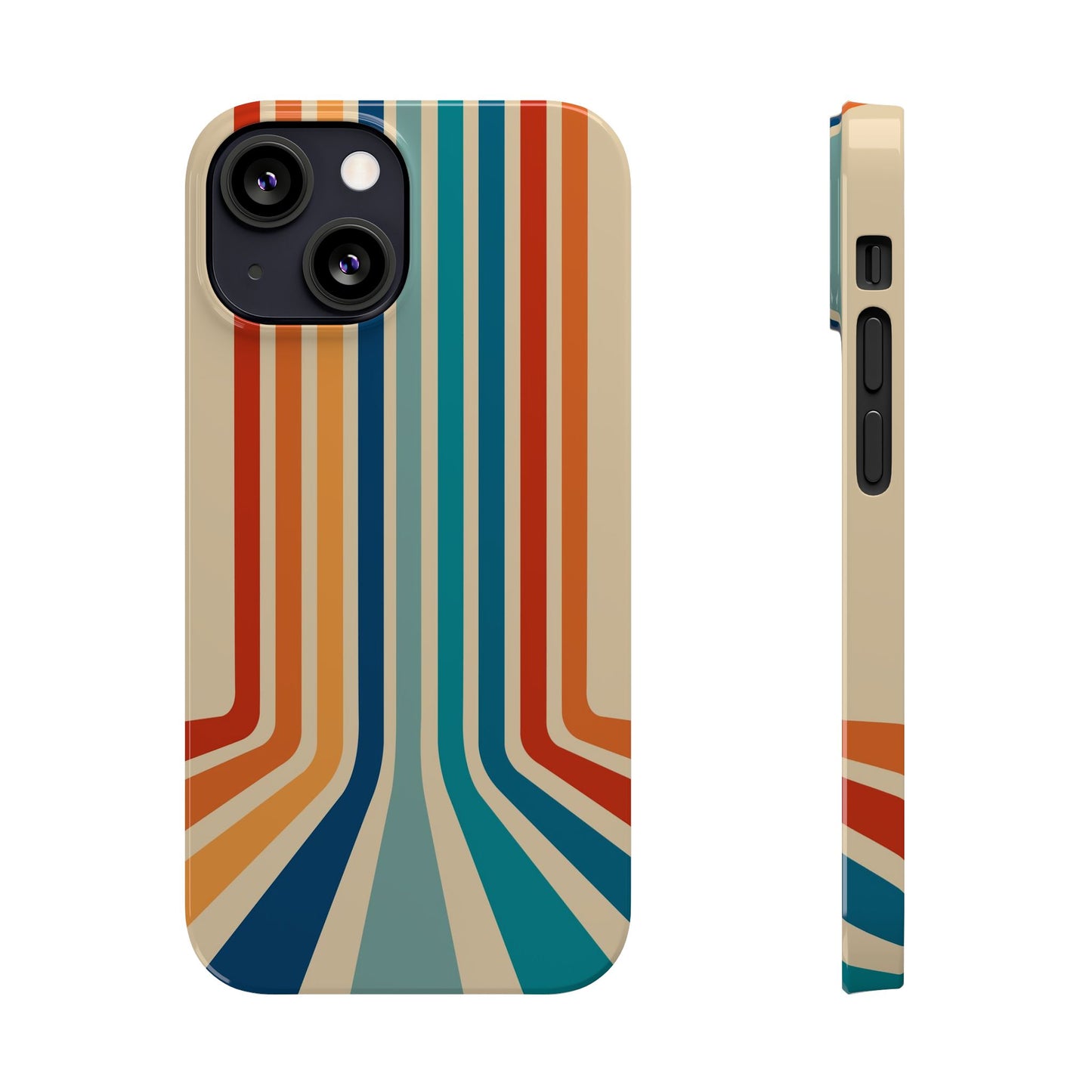 Retro iPhone case with abstract stripes on the horizon - Timeless Design for Summer - For iPhone 13, iPhone 14 and iPhone 15 pro and max.