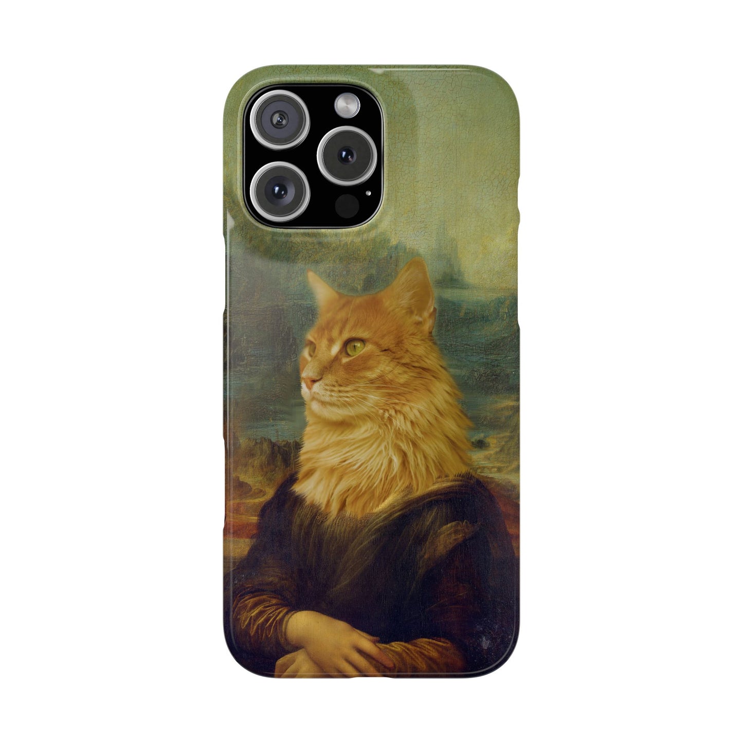 Kitty-Inspired iPhone Case, Mona Lisa Art, Wireless Charging Compatible - iPhone 16 15, 14, 13 Pro/Max