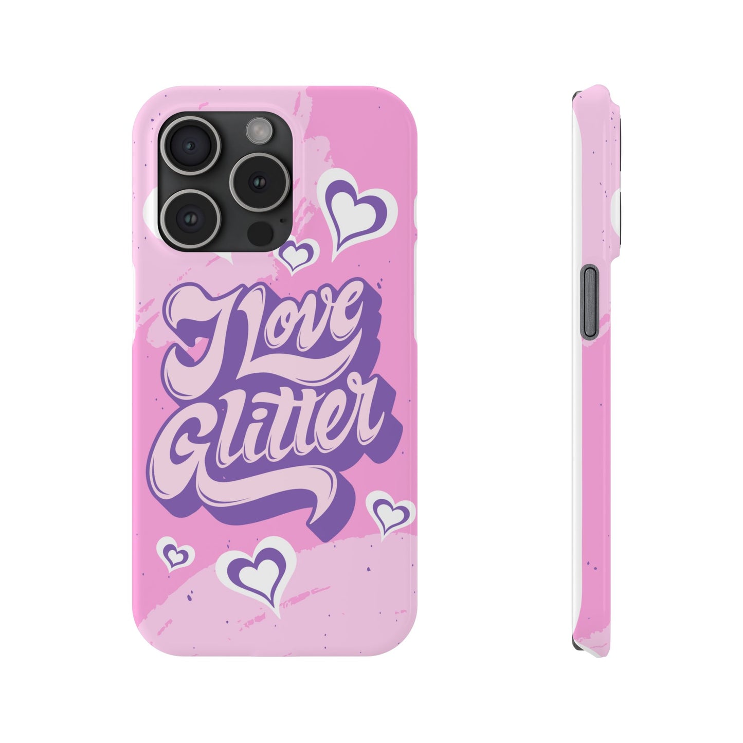 Pink iPhone 16 Case with Modern "i love glitter" Design and hearts | Compatible with iPhone 16 Pro/Max, iphone 14, and iphone 13