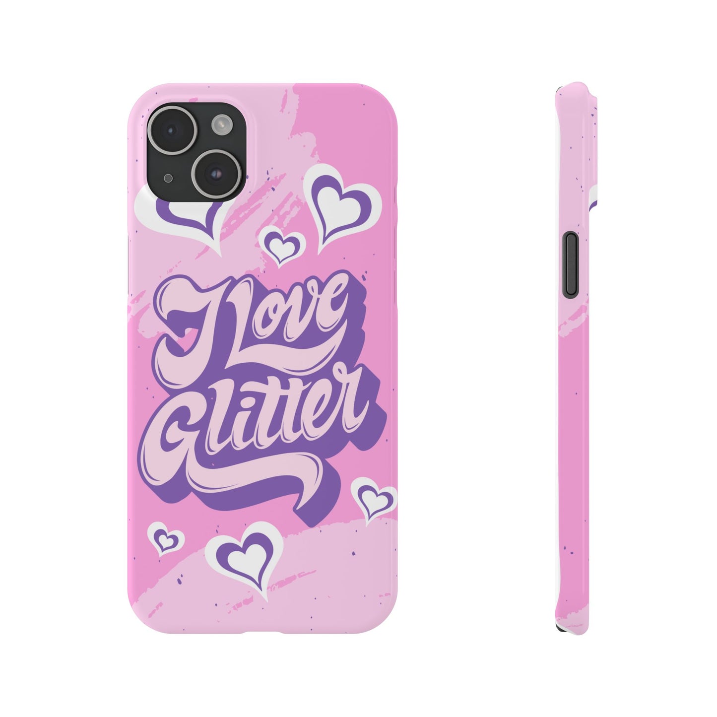 Pink iPhone 16 Case with Modern "i love glitter" Design and hearts | Compatible with iPhone 16 Pro/Max, iphone 14, and iphone 13