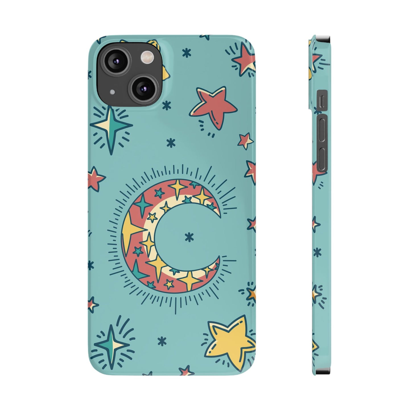 Celestial Fantasy Magic: Moon and Stars iPhone 16, 15, 14, and 13 Pink Color Stroke Case