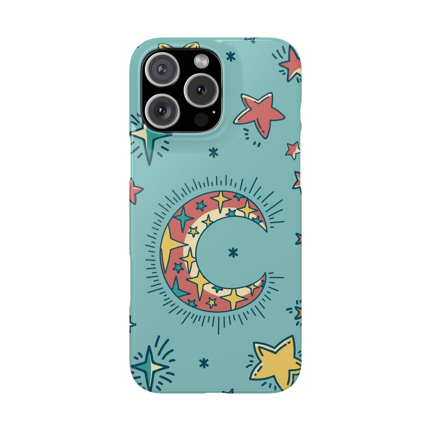 Celestial Fantasy Magic: Moon and Stars iPhone 16, 15, 14, and 13 Pink Color Stroke Case