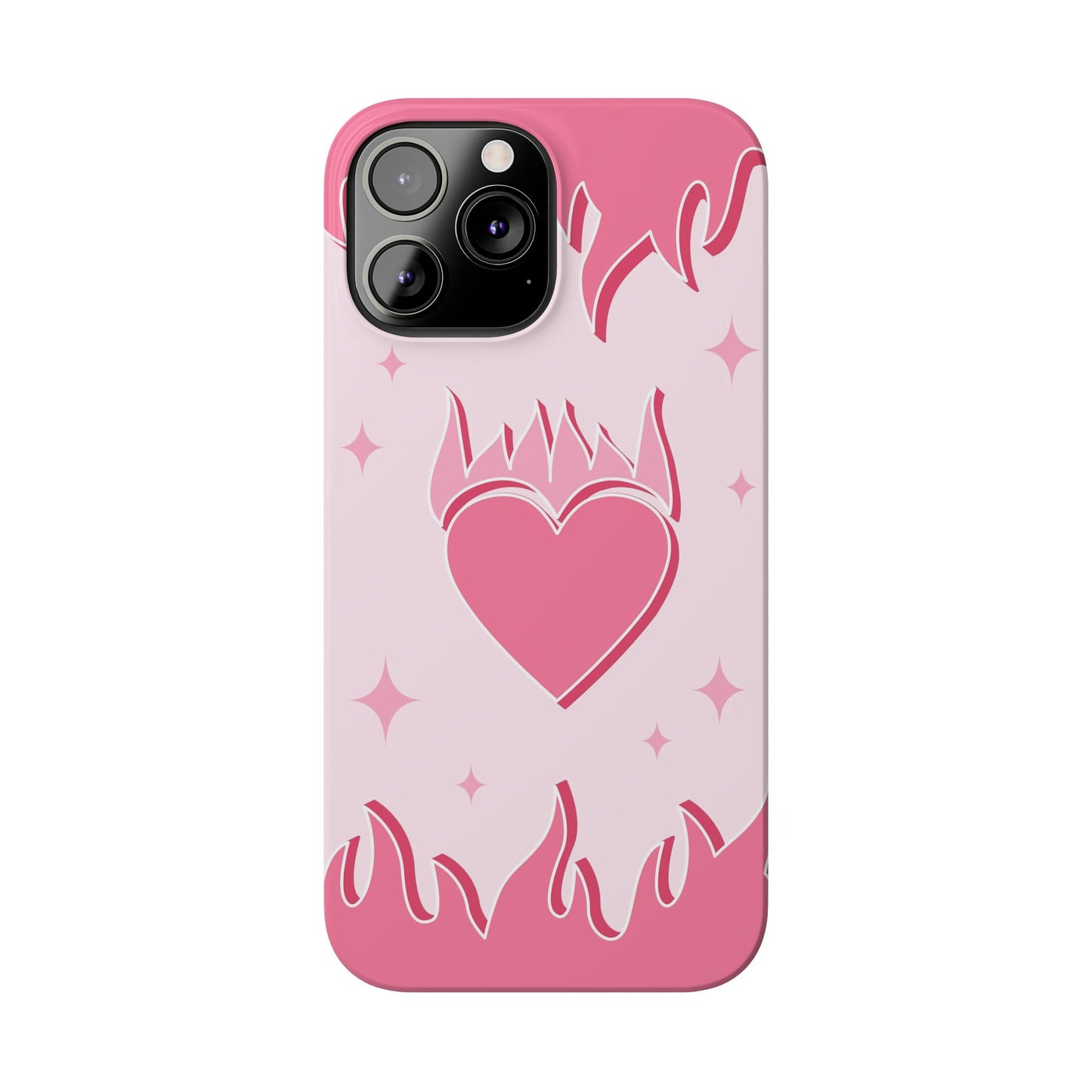 Pink iPhone 15 Case with Heart on Fire - Modern and Feminine Design - For iphone 13, iphone 14 and iphone 15 pro and max