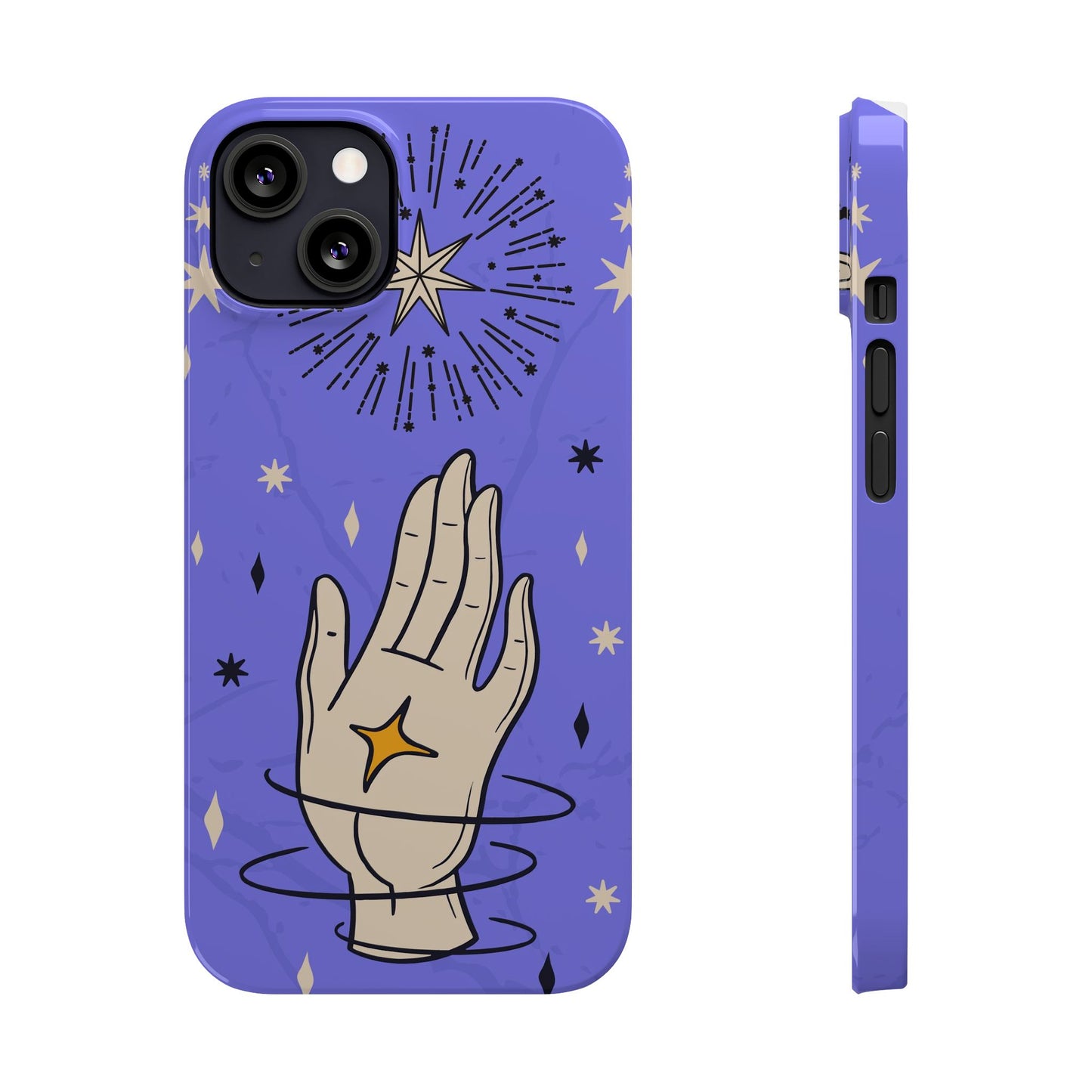 Purple Mystic Hand iPhone 15, 14, 13 Case - Celestial Design - Fits iPhone 15 Pro and Max - Ideal Gift for Astrology Enthusiasts