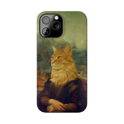 Kitty-Inspired iPhone Case, Mona Lisa Art, Wireless Charging Compatible - iPhone 16 15, 14, 13 Pro/Max