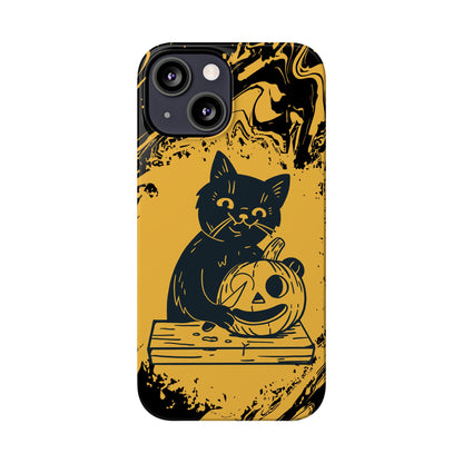 iPhone Case Halloween Edition: Kitty Carving Pumpkin. Iphone 16, 15 case, iphone 14 case, iphone 13 case. Pro, max and mini