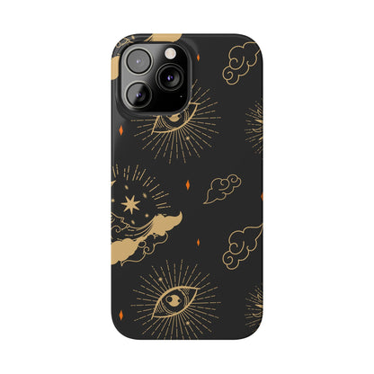 Black and Gold Mystical Astrology iPhone  16, 15, 14,  13 Case. Perfect Gift for Astrology Lovers. Celestial Symbolism - Fits iPhone 15 Pro & Max