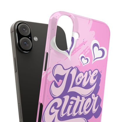 Pink iPhone 16 Case with Modern "i love glitter" Design and hearts | Compatible with iPhone 16 Pro/Max, iphone 14, and iphone 13