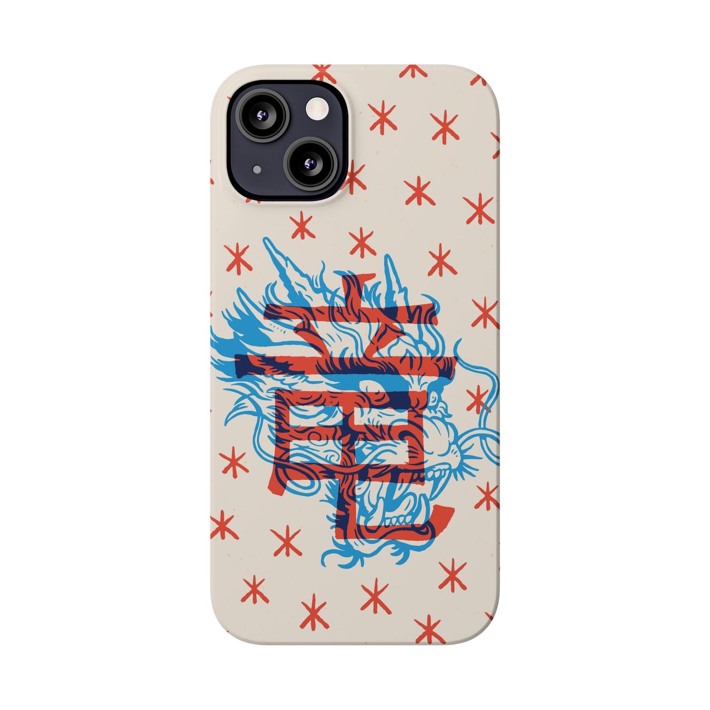 Geek iPhone case with dragon design and Asian art duotone style. Iphone 15 case, iphone 14 and iphone 13 pro and max