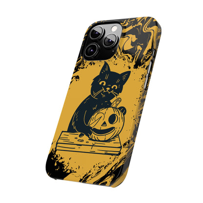 iPhone Case Halloween Edition: Kitty Carving Pumpkin. Iphone 16, 15 case, iphone 14 case, iphone 13 case. Pro, max and mini