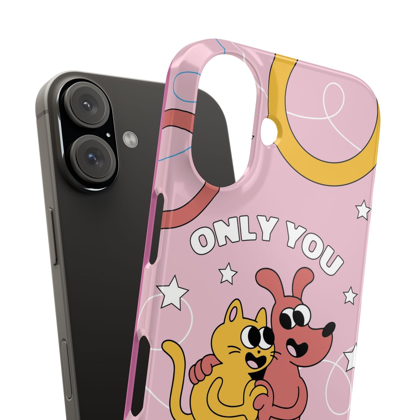 Dog and cat couple in retro cartoon style.