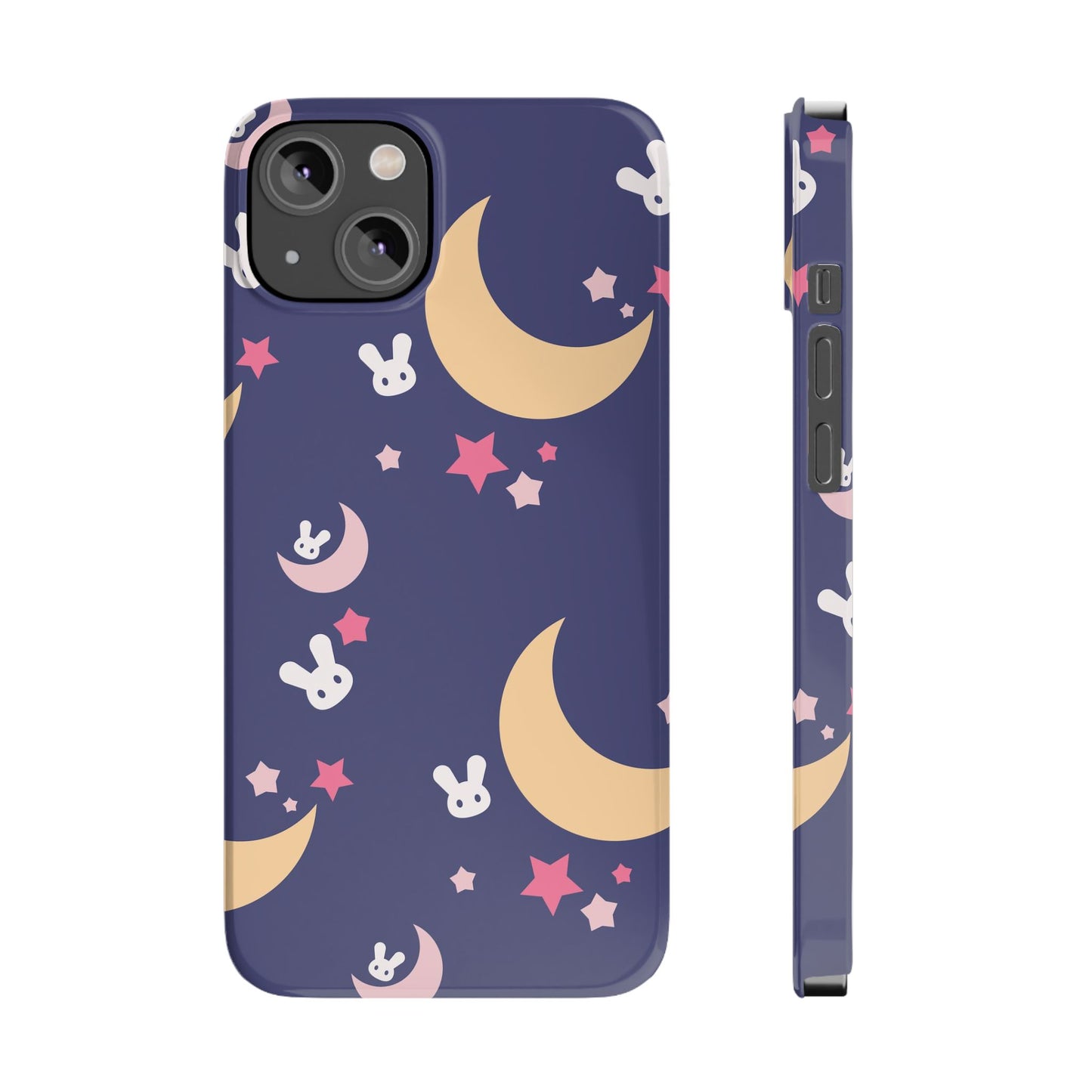 Adorable Bunnies with Moons Background iPhone Case - Ideal for Kids and Rabbit Lovers - For iphone 15 cases, iphone 14 and iphone 13 pro/max