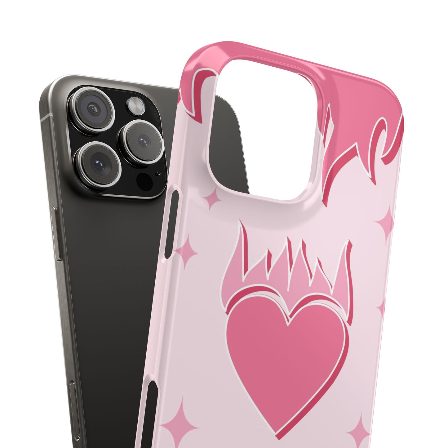 Pink iPhone 15 Case with Heart on Fire - Modern and Feminine Design - For iphone 13, iphone 14 and iphone 15 pro and max