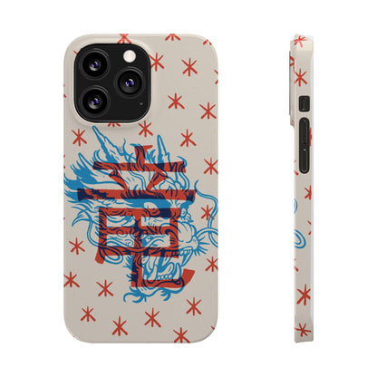 Geek iPhone case with dragon design and Asian art duotone style. Iphone 15 case, iphone 14 and iphone 13 pro and max