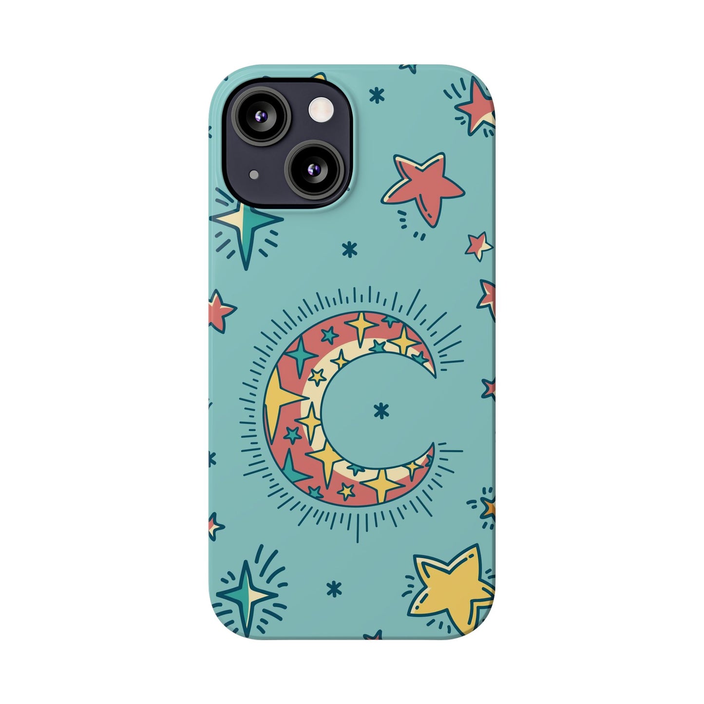 Celestial Fantasy Magic: Moon and Stars iPhone 16, 15, 14, and 13 Pink Color Stroke Case