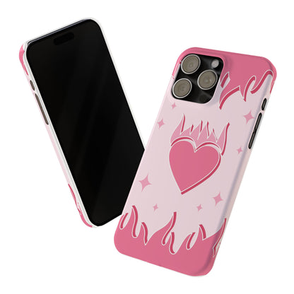 Pink iPhone 15 Case with Heart on Fire - Modern and Feminine Design - For iphone 13, iphone 14 and iphone 15 pro and max