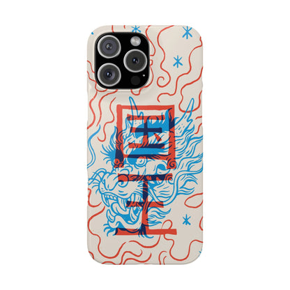 Geek iPhone case with dragon design and Asian art duotone style. Iphone 15 case, iphone 14 and iphone 13 pro and max