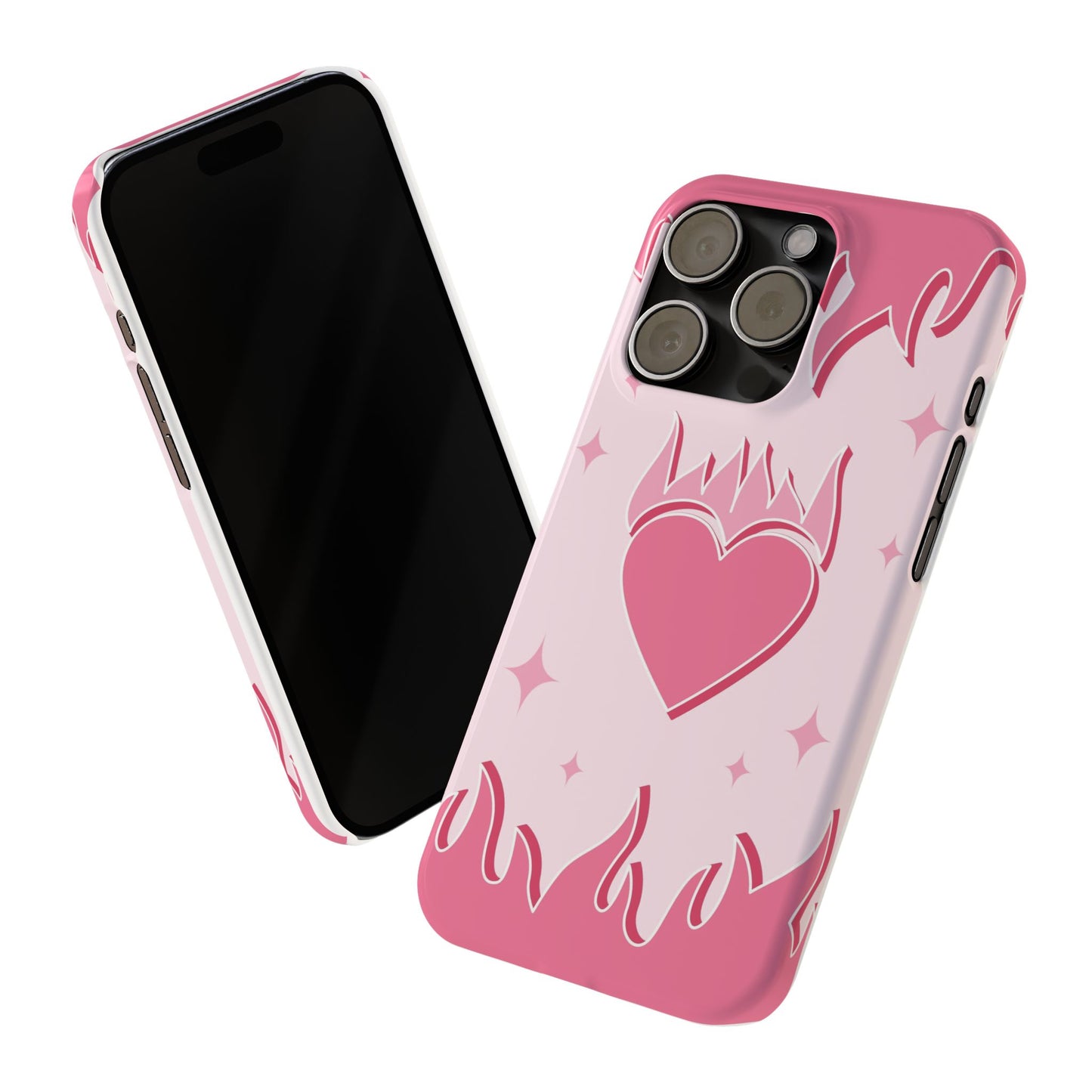 Pink iPhone 15 Case with Heart on Fire - Modern and Feminine Design - For iphone 13, iphone 14 and iphone 15 pro and max