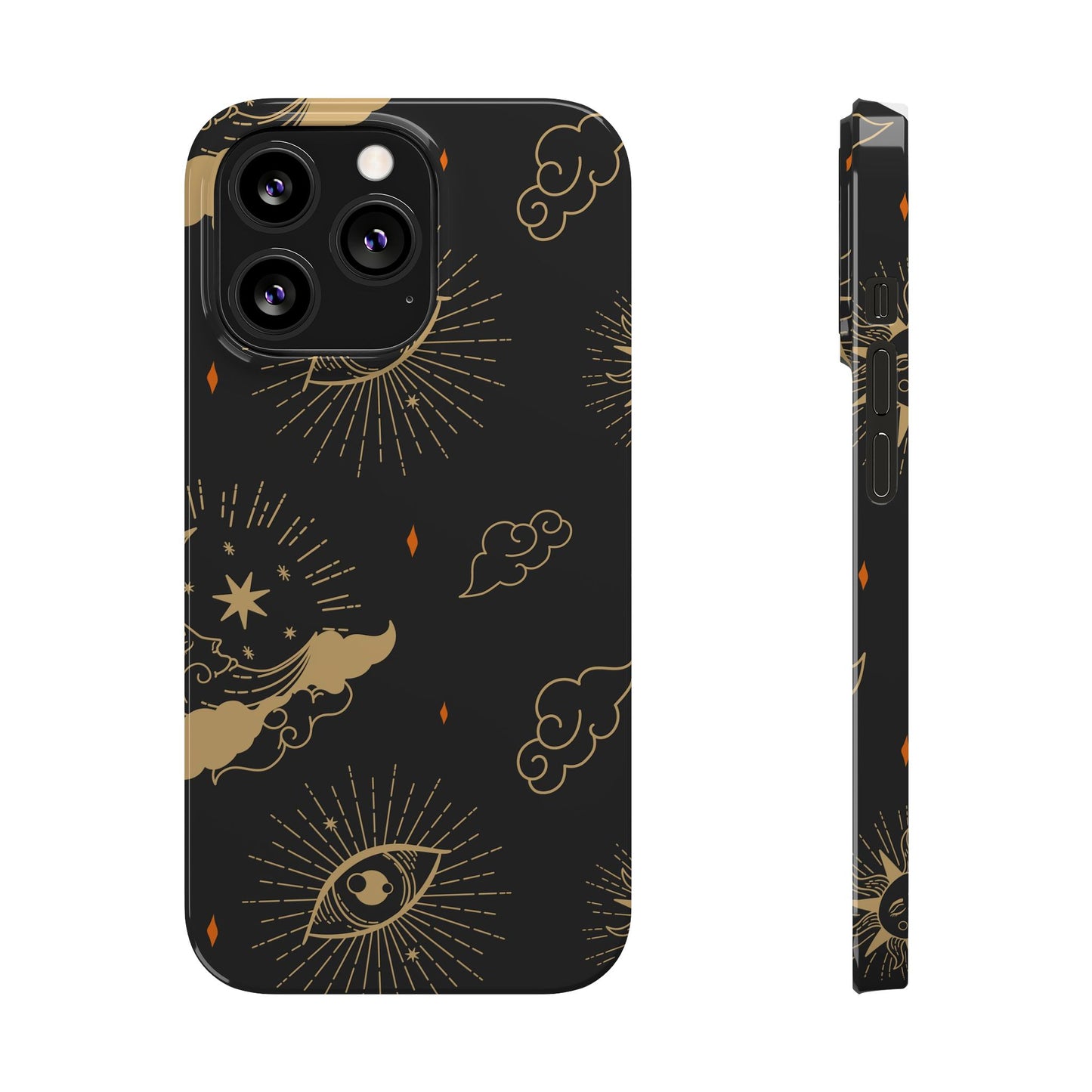 Black and Gold Mystical Astrology iPhone  16, 15, 14,  13 Case. Perfect Gift for Astrology Lovers. Celestial Symbolism - Fits iPhone 15 Pro & Max