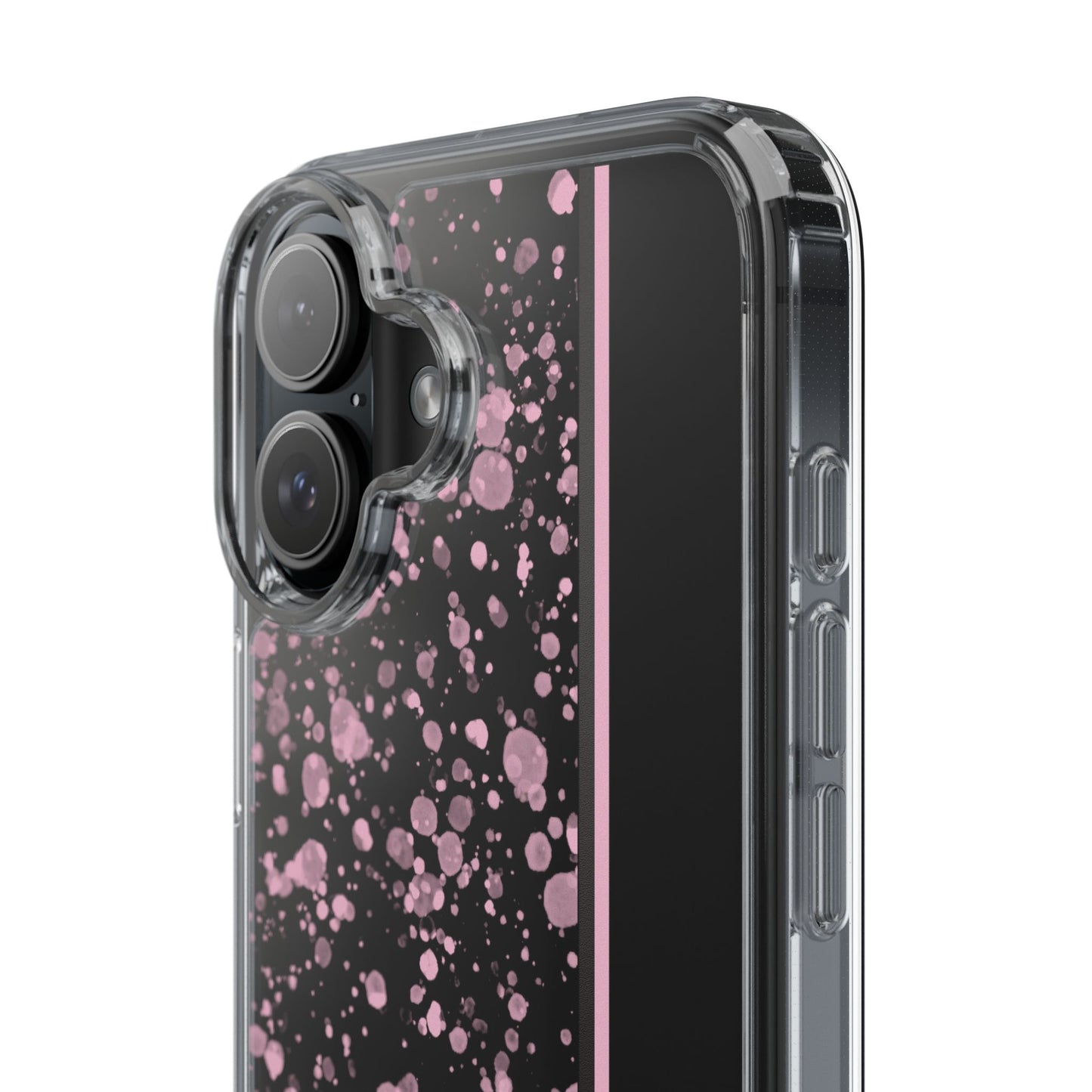 Personalized Clear Phone Case with Pink Splatter Design
