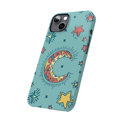 Celestial Fantasy Magic: Moon and Stars iPhone 16, 15, 14, and 13 Pink Color Stroke Case