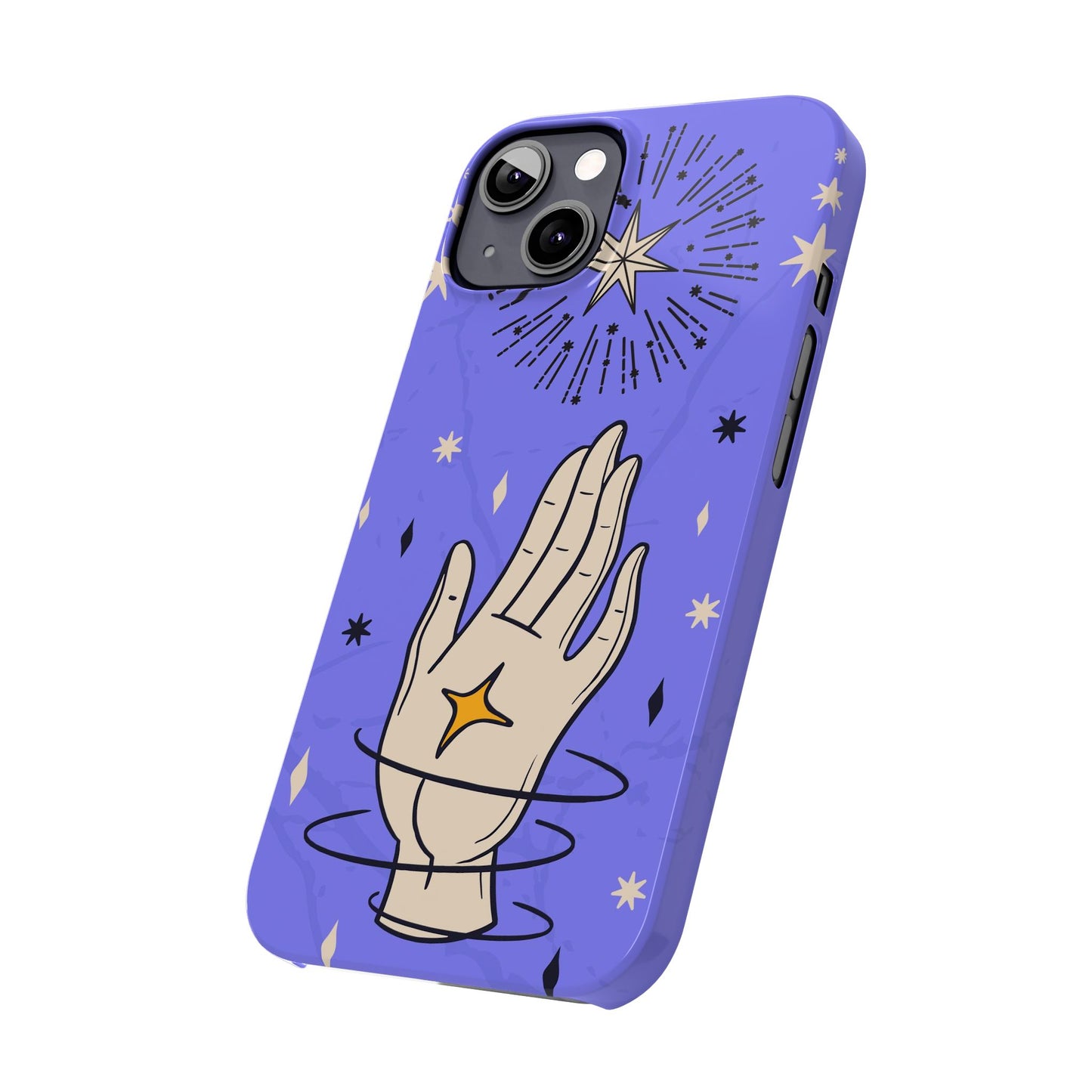 Purple Mystic Hand iPhone 15, 14, 13 Case - Celestial Design - Fits iPhone 15 Pro and Max - Ideal Gift for Astrology Enthusiasts