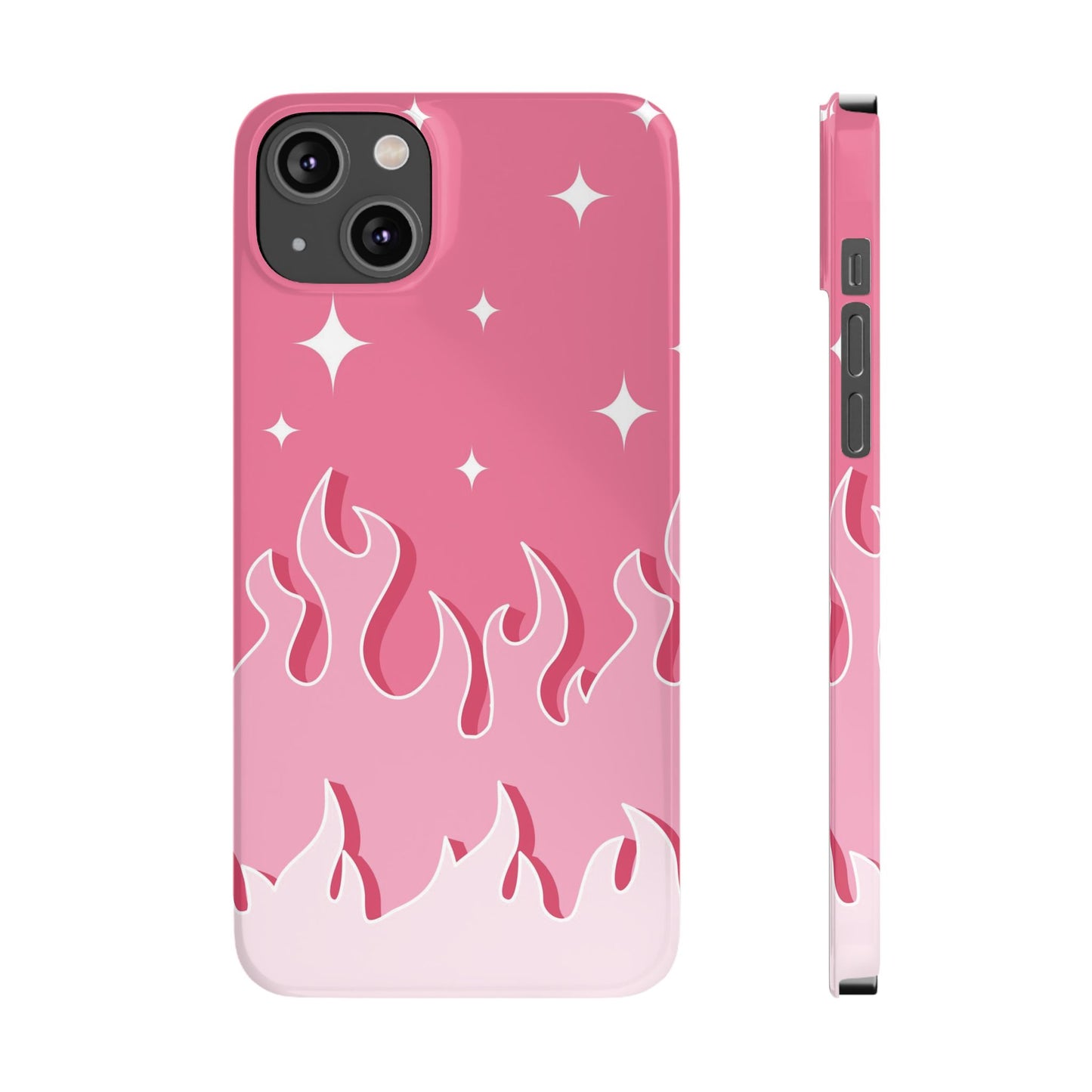 Pink Flame iPhone Case with Heart - Feminine Design for Women. For iphone 13, iphone 14 and iphone 15 pro and max