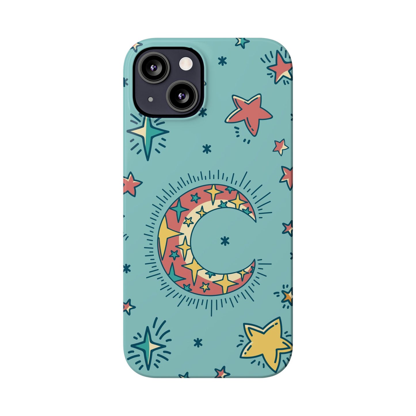 Celestial Fantasy Magic: Moon and Stars iPhone 16, 15, 14, and 13 Pink Color Stroke Case