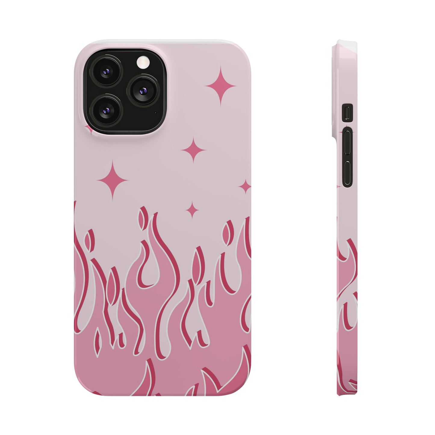 Pink Flame iPhone Case with Heart - Feminine Design for Women. For iphone 13, iphone 14 and iphone 15 pro and max