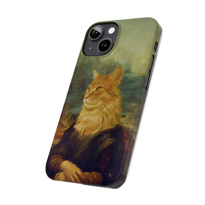 Kitty-Inspired iPhone Case, Mona Lisa Art, Wireless Charging Compatible - iPhone 16 15, 14, 13 Pro/Max