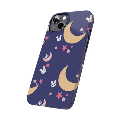 Adorable Bunnies with Moons Background iPhone Case - Ideal for Kids and Rabbit Lovers - For iphone 15 cases, iphone 14 and iphone 13 pro/max